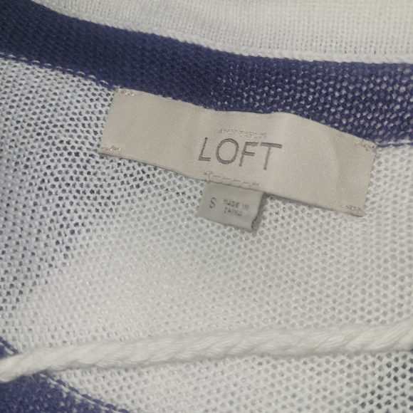 LOFT Navy and White Linen Blend V Neck Knit Top S - Picture 6 of 6